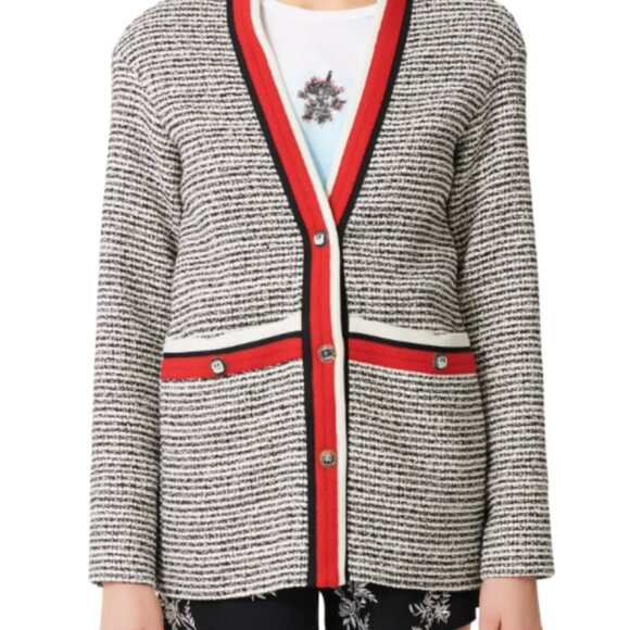 Maje Monochrome Cardigan with Red Trim - Picture 2 of 10